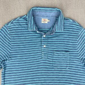 Faherty Men's M Polo Shirt Blue Green Stripe Cotton Pocket Short Sleeve Golf
